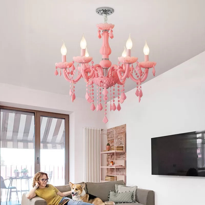 Sulafat - Macaron Crystal Deco Candle Chandelier - 6 Lights, Stylish Suspension