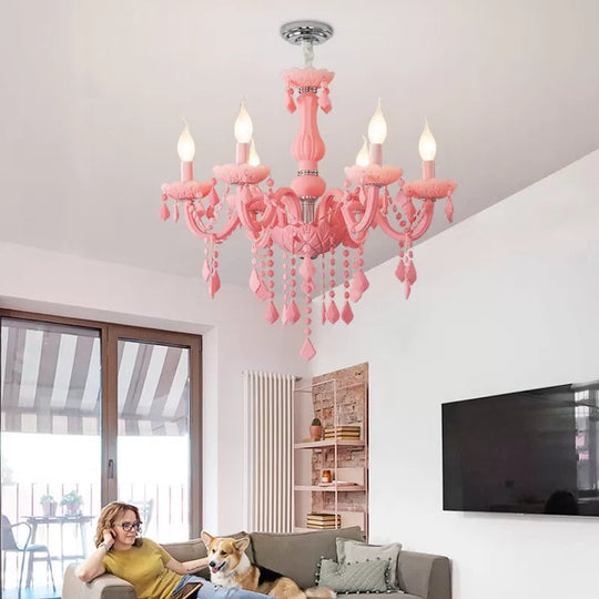 Sulafat - Macaron Crystal Deco Candle Chandelier - 6 Lights, Stylish Suspension