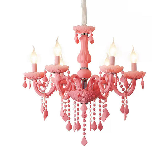 Sulafat - Macaron Crystal Deco Candle Chandelier - 6 Lights, Stylish Suspension