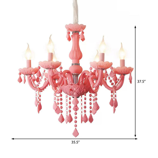 Sulafat - Macaron Crystal Deco Candle Chandelier - 6 Lights, Stylish Suspension