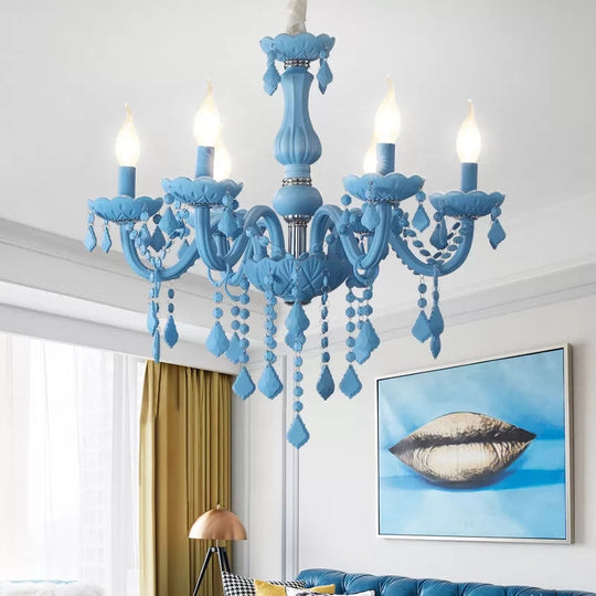 Sulafat - Macaron Crystal Deco Candle Chandelier - 6 Lights, Stylish Suspension