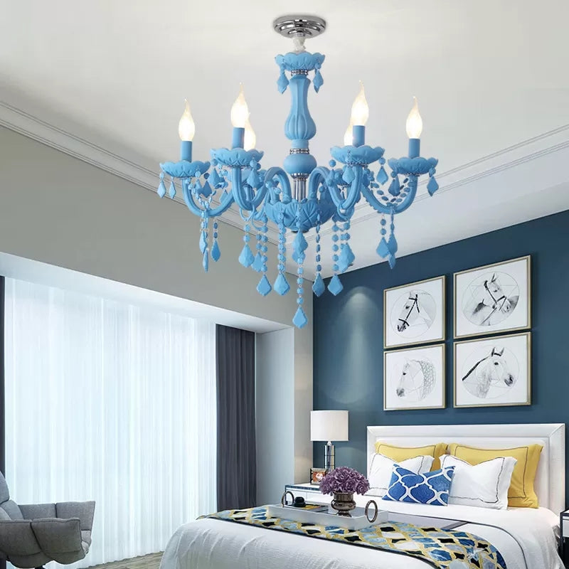 Sulafat - Macaron Crystal Deco Candle Chandelier - 6 Lights, Stylish Suspension