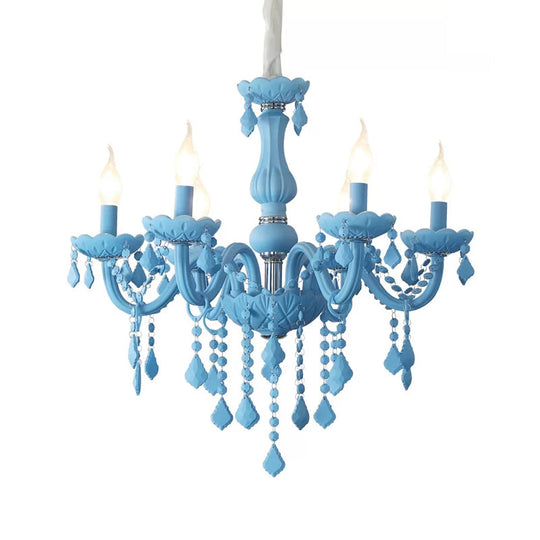 Sulafat - Macaron Crystal Deco Candle Chandelier - 6 Lights, Stylish Suspension