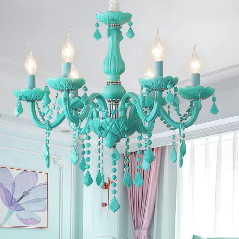 Sulafat - Macaron Crystal Deco Candle Chandelier - 6 Lights, Stylish Suspension