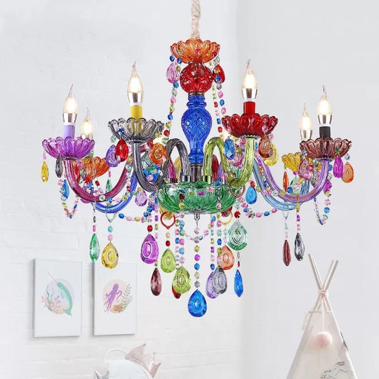 Multi-Colored Glass Chandelier with Teardrop Crystals for Kids Room