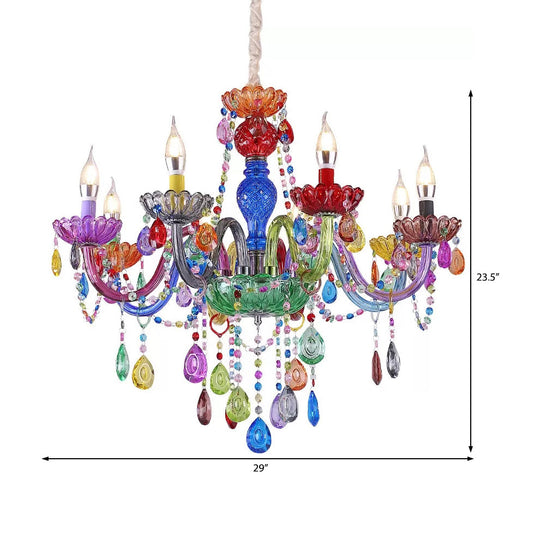 Multi-Colored Glass Chandelier with Teardrop Crystals for Kids Room