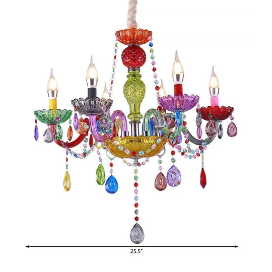 Colorful Glass Pendant Chandelier With Teardrop Crystal For Kindergarten Decor