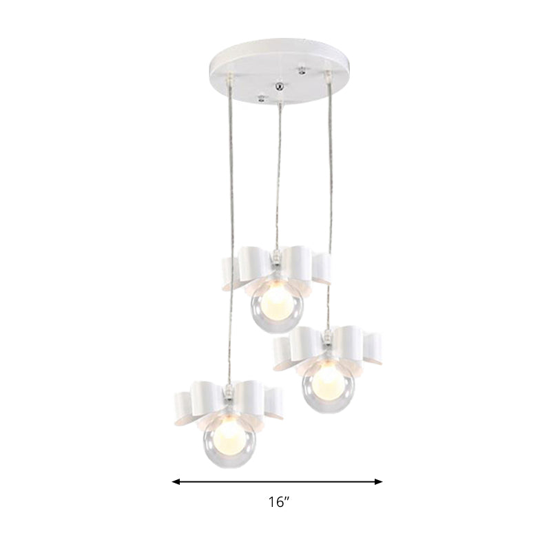 Modern White Glass Bubble Pendant Light With Bow 3 Heads For Dining Table