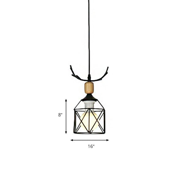 Modern Deer Horn Hanging Light Metal Pendant For Dining Room - 1 Head Black Ceiling Fixture