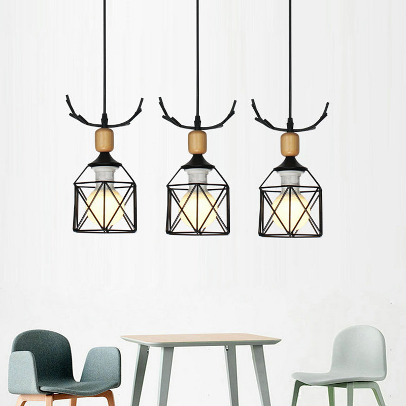 Rustic Black Hanging Light With 3 Bulbs - Modern Metal Ceiling For Restaurants