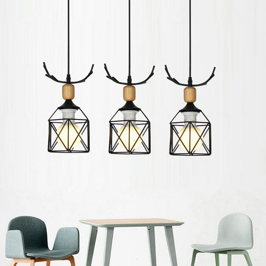 Rustic Black Hanging Light With 3 Bulbs - Modern Metal Ceiling For Restaurants