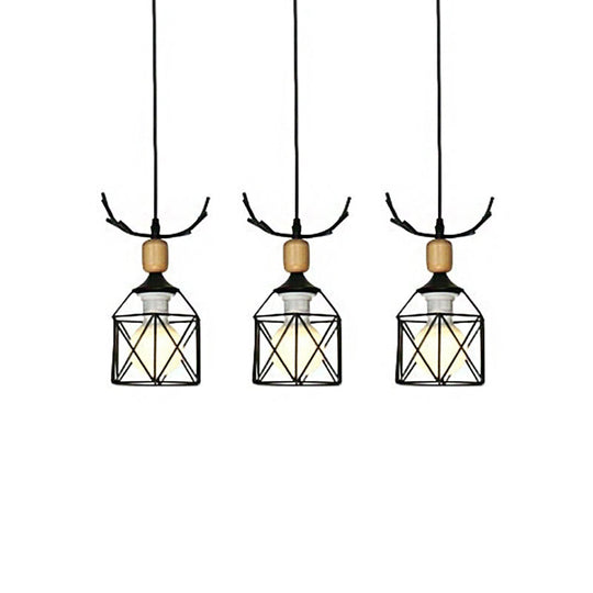 Rustic Black Hanging Light With 3 Bulbs - Modern Metal Ceiling For Restaurants