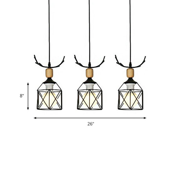 Rustic Black Hanging Light With 3 Bulbs - Modern Metal Ceiling For Restaurants