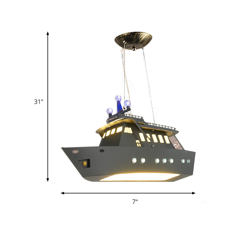 Modern Metal Ship Pendant Lamp For Childs Bedroom - Creative Hanging Light In Gray