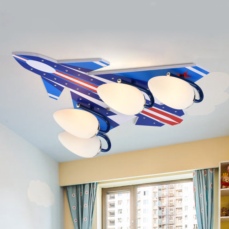 Modern American Style Wood Ceiling Lamp - Plane Shade Study Room Mount 4 Lights Red