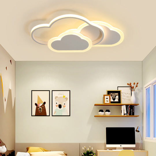 Pink Cloud Led Flush Light For Girls Bedroom Ceiling - Cute Acrylic Cartoon Design White /