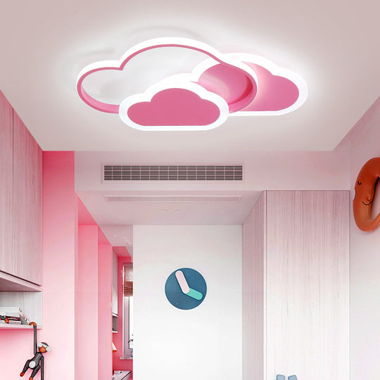 Pink Cloud Led Flush Light For Girls Bedroom Ceiling - Cute Acrylic Cartoon Design / White