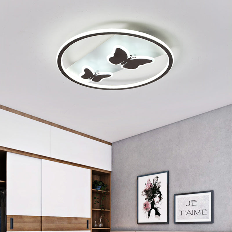 Romantic Butterfly Led Ceiling Light In White For Dining Room - Acrylic Ring Flush Mount / Warm