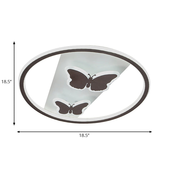 Romantic Butterfly Led Ceiling Light In White For Dining Room - Acrylic Ring Flush Mount