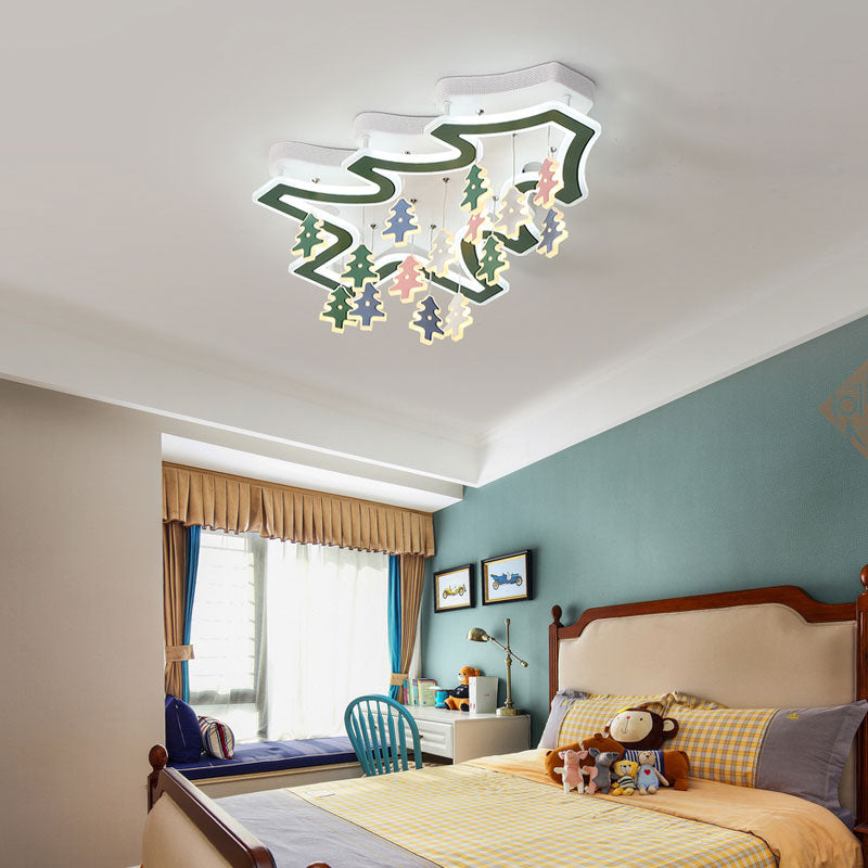 Plafonnier pour chambre d'enfant : éclairage LED vert moderne avec support en acrylique Pinaster