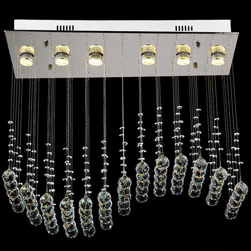 Modern Wave Clear Crystal Stainless Steel Flush Light with 6 Bulbs - Ceiling Mounted Lamp