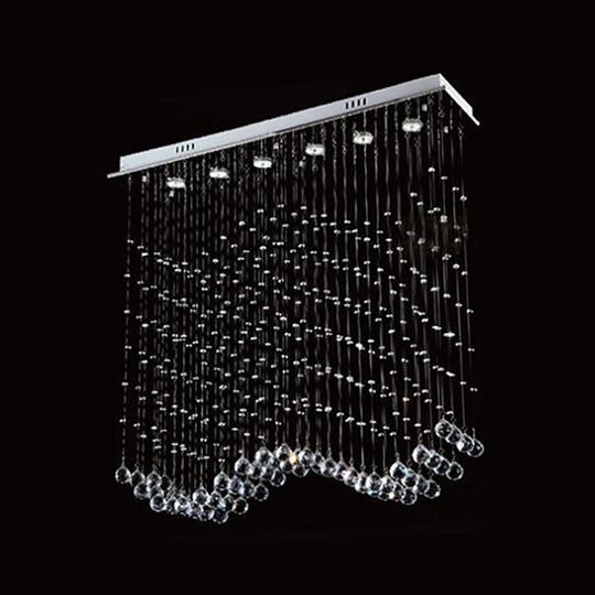 Wave Shaped Ceiling Light - Modern 6-Head Crystal Flush Mount Fixture in Stainless Steel