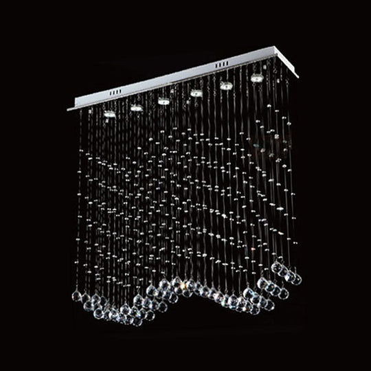 Wave Shaped Ceiling Light - Modern 6-Head Crystal Flush Mount Fixture In Stainless Steel