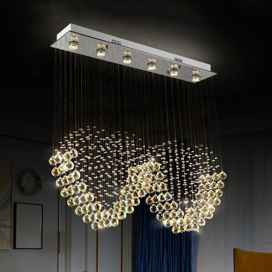 W-Shaped Crystal Ceiling Lamp: Modern 6-Light Stainless Steel Dining Room Flush Mount