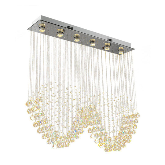 W-Shaped Crystal Ceiling Lamp: Modern 6-Light Stainless Steel Dining Room Flush Mount