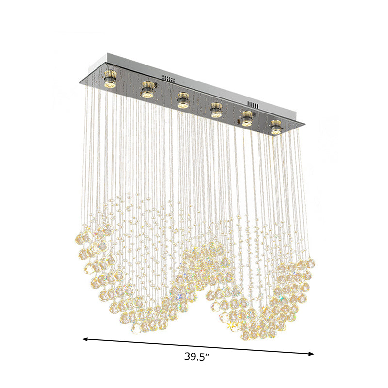 W-Shaped Crystal Ceiling Lamp: Modern 6-Light Stainless Steel Dining Room Flush Mount