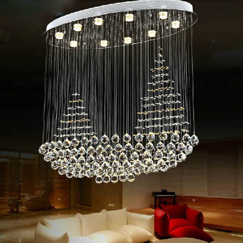 Modern Stainless Steel Sailboat Crystal Ceiling Flush Mount Lamp with 10 Lights for Living Room