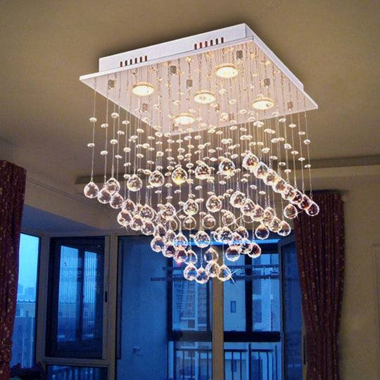 Modern Stainless Steel Pyramid Crystal Ceiling Light With 5 Bulbs Flush Mount For Living Room