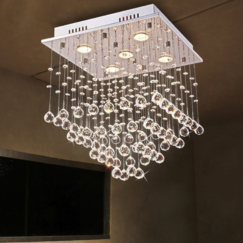 Modern Stainless Steel Pyramid Crystal Ceiling Light with 5 Bulbs – Flush Mount for Living Room