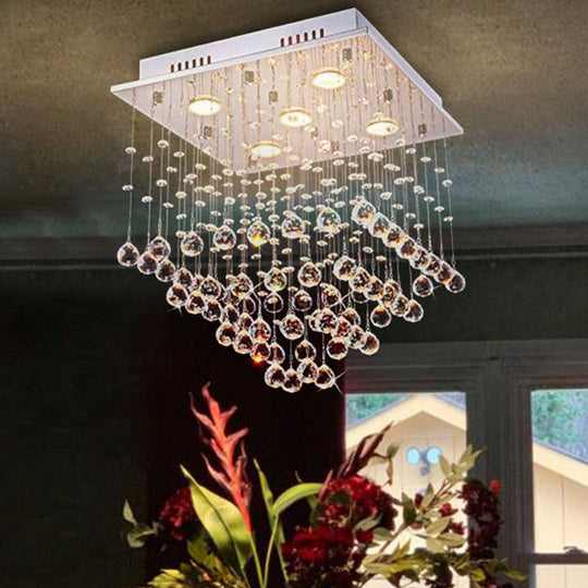 Modern Stainless Steel Pyramid Crystal Ceiling Light with 5 Bulbs – Flush Mount for Living Room