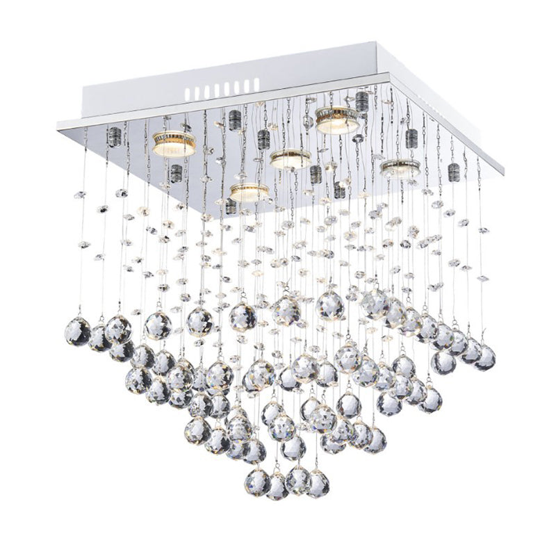 Modern Stainless Steel Pyramid Crystal Ceiling Light with 5 Bulbs – Flush Mount for Living Room