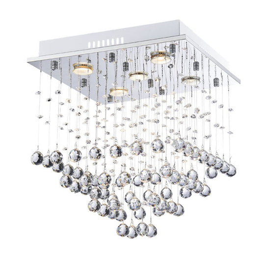 Modern Stainless Steel Pyramid Crystal Ceiling Light With 5 Bulbs Flush Mount For Living Room