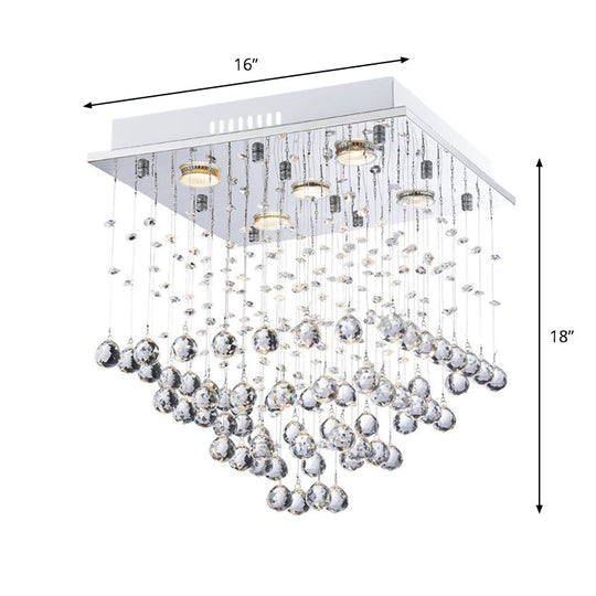 Modern Stainless Steel Pyramid Crystal Ceiling Light with 5 Bulbs – Flush Mount for Living Room