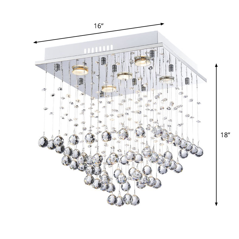 Modern Stainless Steel Pyramid Crystal Ceiling Light With 5 Bulbs Flush Mount For Living Room