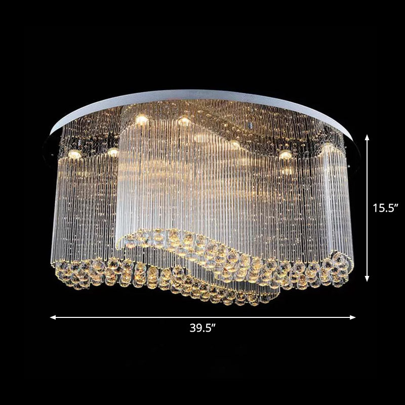 Modern Stainless Steel Crystal Scroll Flush Mount Ceiling Fixture - Led Flush-Mount Light For Hotels