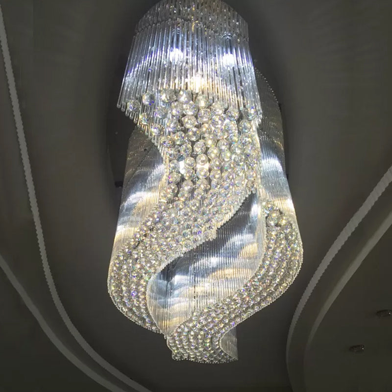 Modern Stainless Steel Crystal Scroll Flush Mount Ceiling Fixture - Led Flush-Mount Light For Hotels