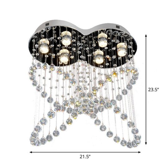 6-Light Crystal Orb Flush Mount Stainless Steel Butterfly Bedroom Ceiling Light