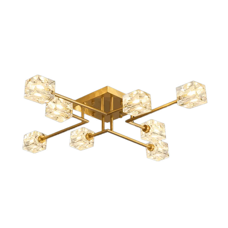 Postmodern Ice Cube Crystal Brass Flush Mounted Light with Multiple Heads - 12/16