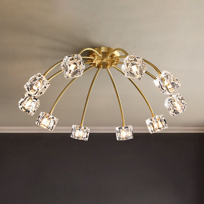 Crystal Cube Ceiling Mount Light with Starburst Design - 6/10 Heads - Semi Flush Mount - For Living Room