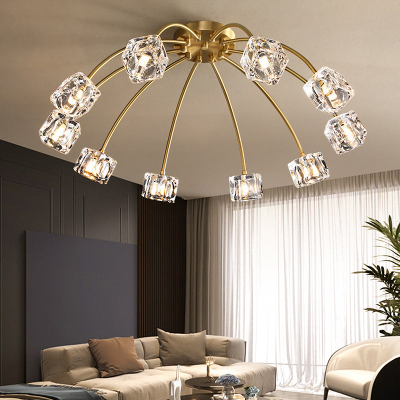 Crystal Cube Ceiling Mount Light with Starburst Design - 6/10 Heads - Semi Flush Mount - For Living Room