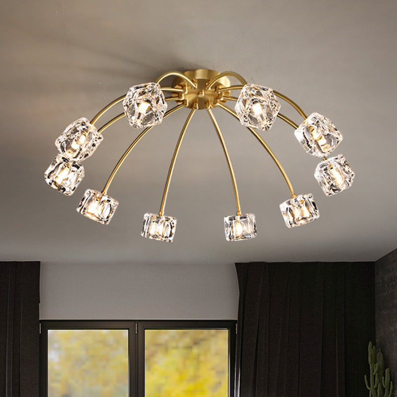 Crystal Cube Ceiling Mount Light with Starburst Design - 6/10 Heads - Semi Flush Mount - For Living Room