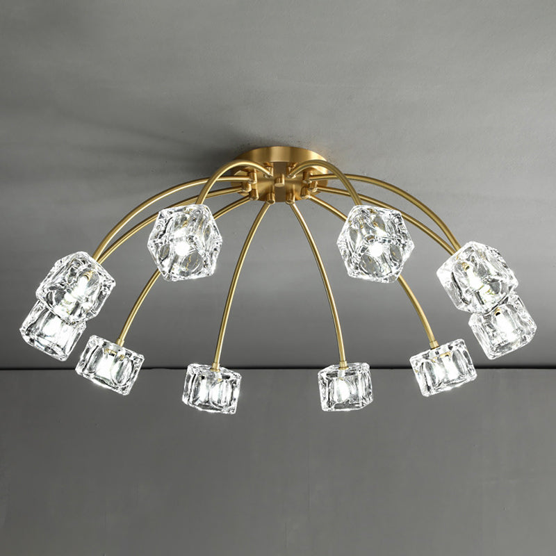 Crystal Cube Ceiling Mount Light with Starburst Design - 6/10 Heads - Semi Flush Mount - For Living Room