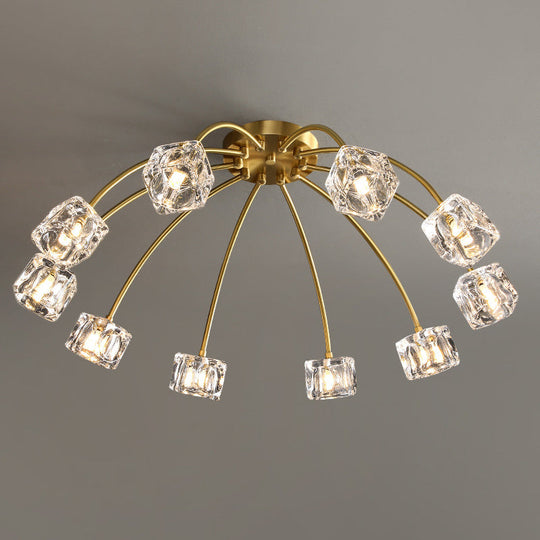 Crystal Cube Ceiling Mount Light With Starburst Design - 6/10 Heads Semi Flush For Living Room