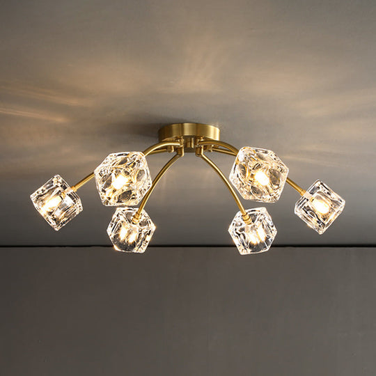 Crystal Cube Ceiling Mount Light With Starburst Design - 6/10 Heads Semi Flush For Living Room