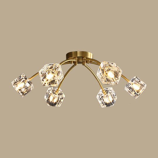 Crystal Cube Ceiling Mount Light With Starburst Design - 6/10 Heads Semi Flush For Living Room