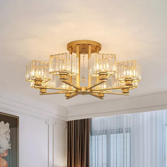 Modern Prismatic Crystal Flush Chandelier with Rectangle Design - 4/6/8 Lights in Black/Gold for Living Room Semi Flush Ceiling